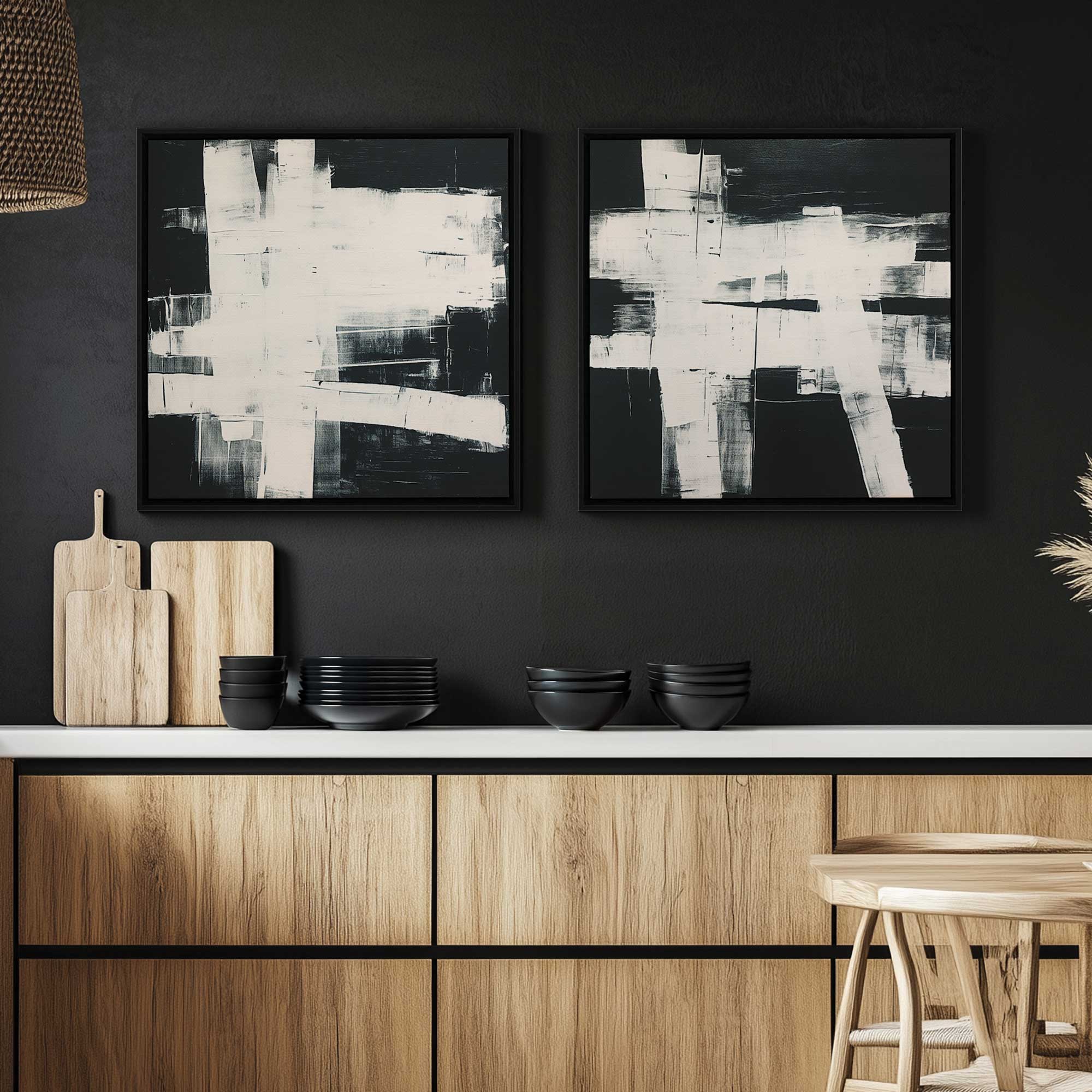 Eclipsed Onyx Tangle Wall Art - Set of 2 Canvas Prints for Modern Home & Office Decor | Perfect for Living Room, Bedroom or Workspace
