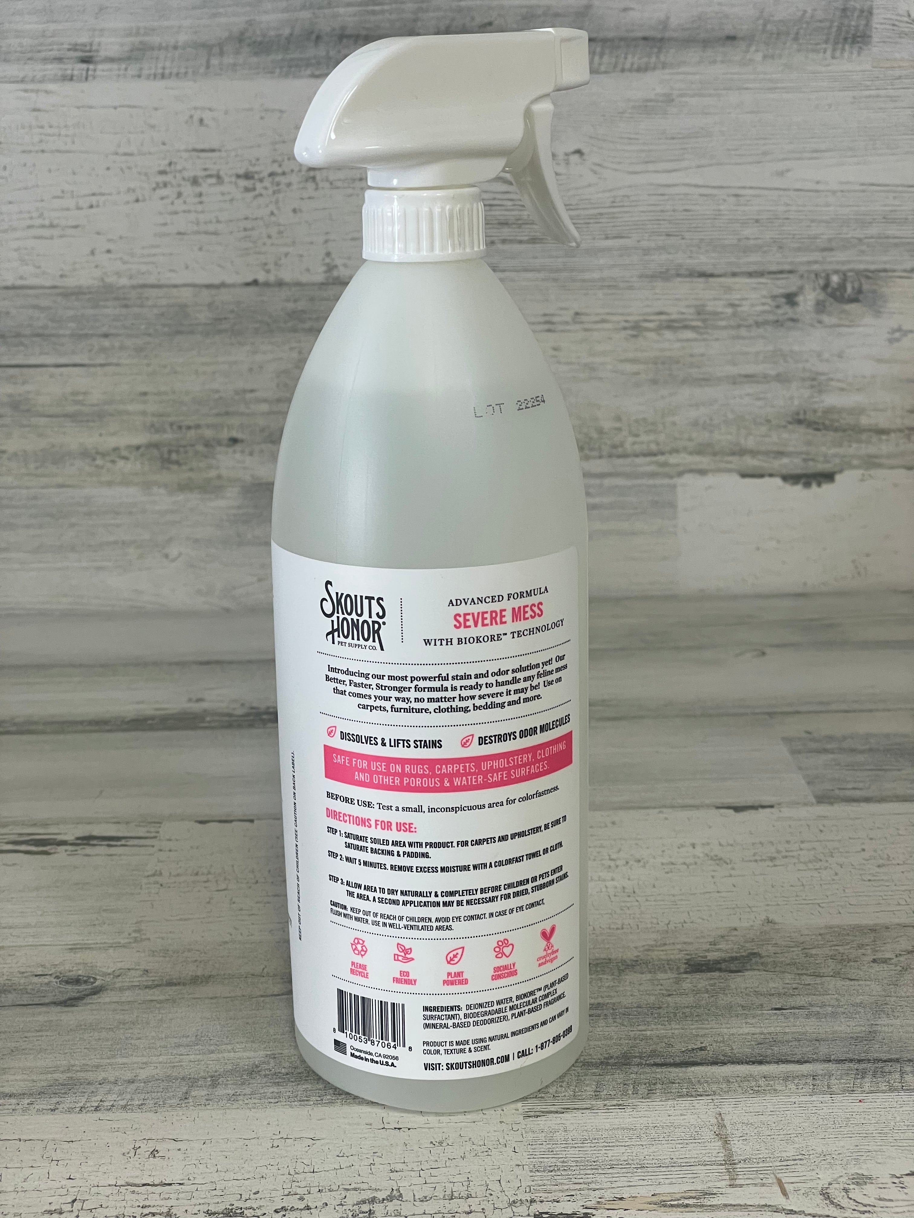 Skout's Honor Severe Mess Stain & Odor Remover 35oz - Powerful Pet Stain Cleaner for Carpets, Upholstery & Floors | Eliminates Tough Stains & Odors for Dogs & Cats | Safe & Effective Cleaning Solution for Home Use