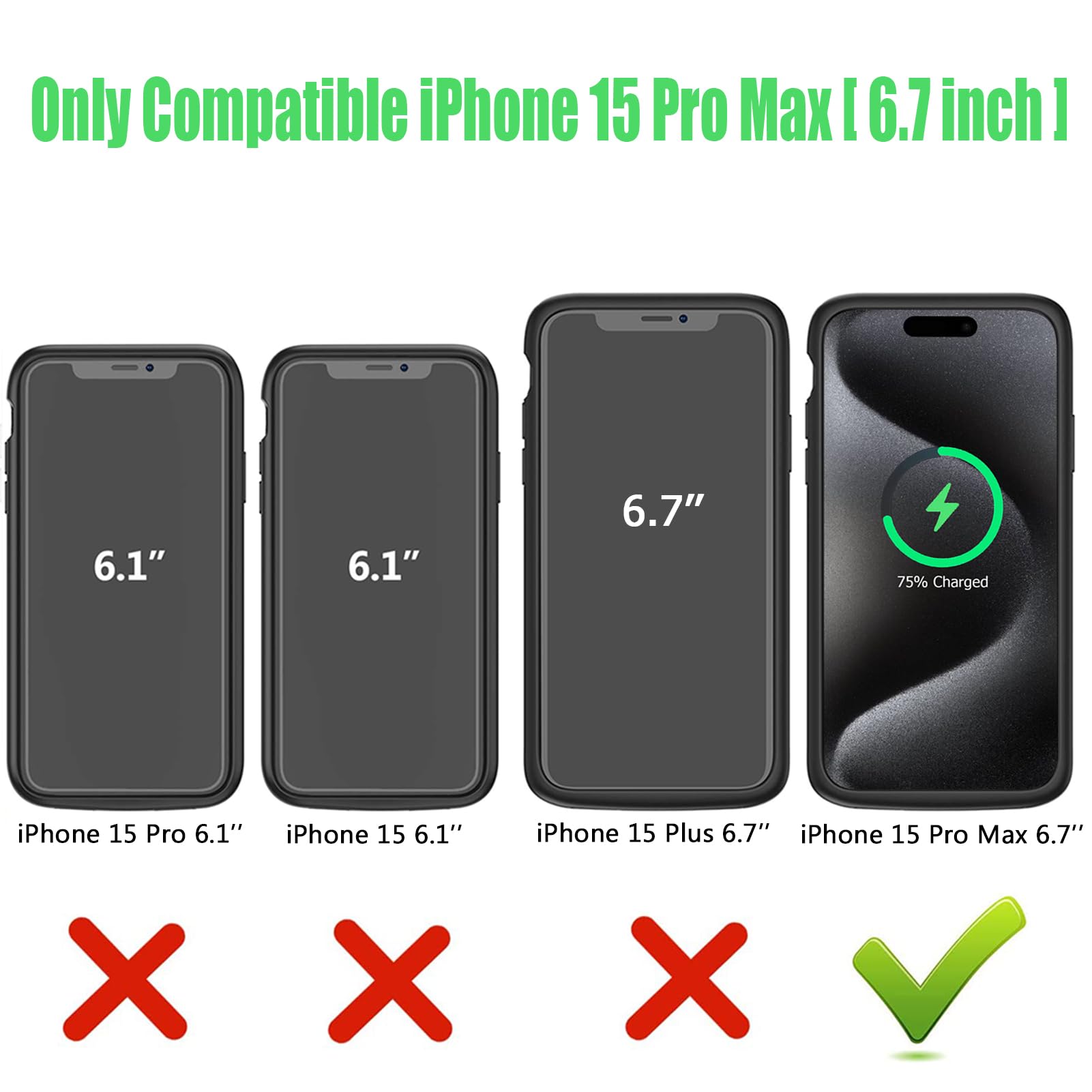 iPhone 15 Pro Max Wireless Charging Case - 12000mAh High Capacity Battery Pack with Qi Wireless Charging | Portable Extended Battery Charger for iPhone 15 Pro Max (6.7 inch) | Perfect for Travel, Work & Outdoor Activities (Black)
