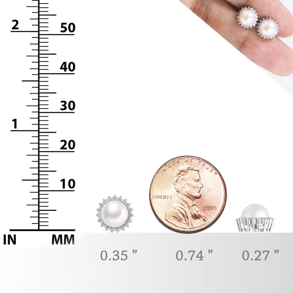 6.1 Carat Sterling Silver Freshwater Pearl & Cubic Zirconia Stud Earrings and Pendant Necklace Set for Women - Elegant Jewelry Gift for Weddings, Parties & Special Occasions