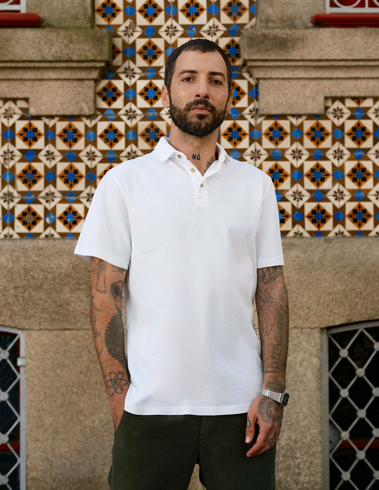 Men's Classic Polo Shirt - Short Sleeve Cotton Casual Top for Summer - White Cavalo Style - Perfect for Golf, Office & Outdoor Activities