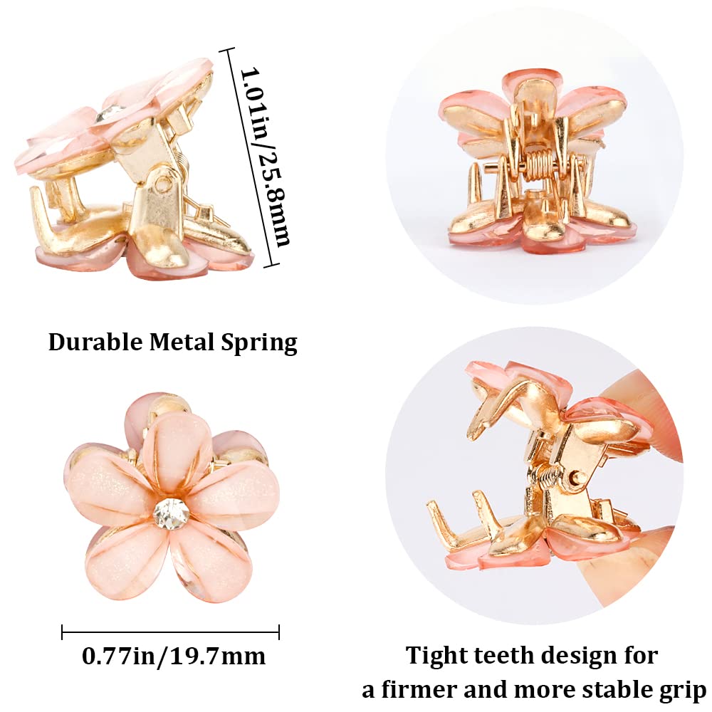 AHONEY 12Pcs Small Crystal Mini Flower Hair Clips & Barrettes for Fine Hair - 4 Elegant Colors | Perfect for Weddings, Parties & Everyday Hair Accessories