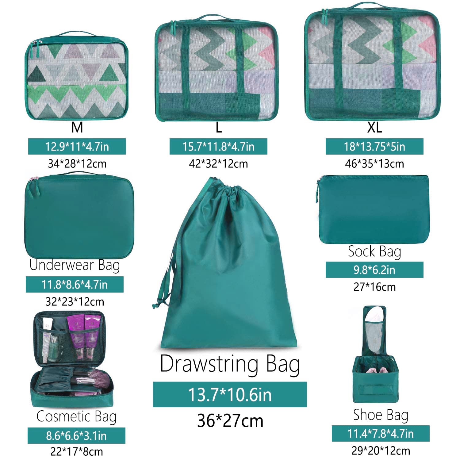 BAGAIL 8-Piece Packing Cubes Set - Travel Luggage Organizers for Suitcases, Carry-Ons & Backpacks (Aqua Blue) - Perfect for Business Trips, Vacations & Weekend Getaways