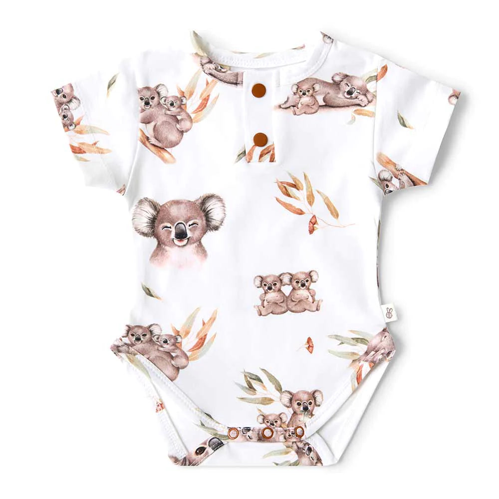 Organic Baby Short Sleeve Bodysuit - Snuggle Hunny Koala Print - Soft Cotton Onesie for Newborns & Infants - Perfect for Playtime, Daycare & Family Photos