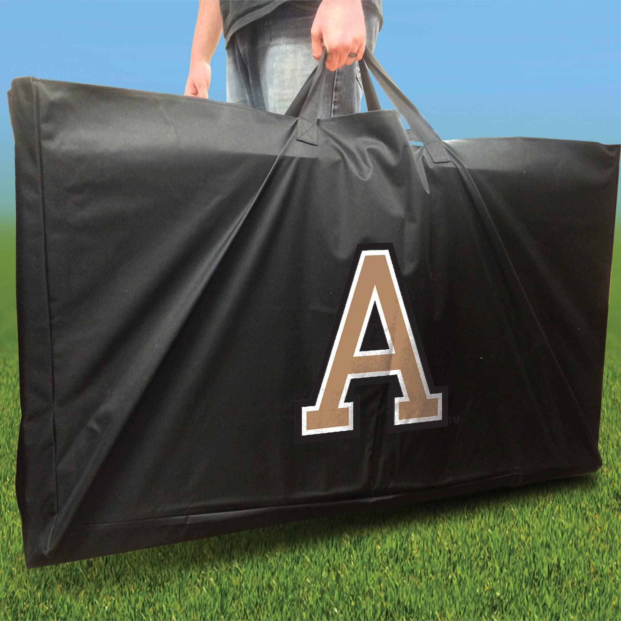 Army Distressed Cornhole Game Set - 2 Weatherproof Boards & 8 Custom Team Logo Bags | Outdoor Lawn Games, Tailgate Parties, Backyard BBQ Entertainment