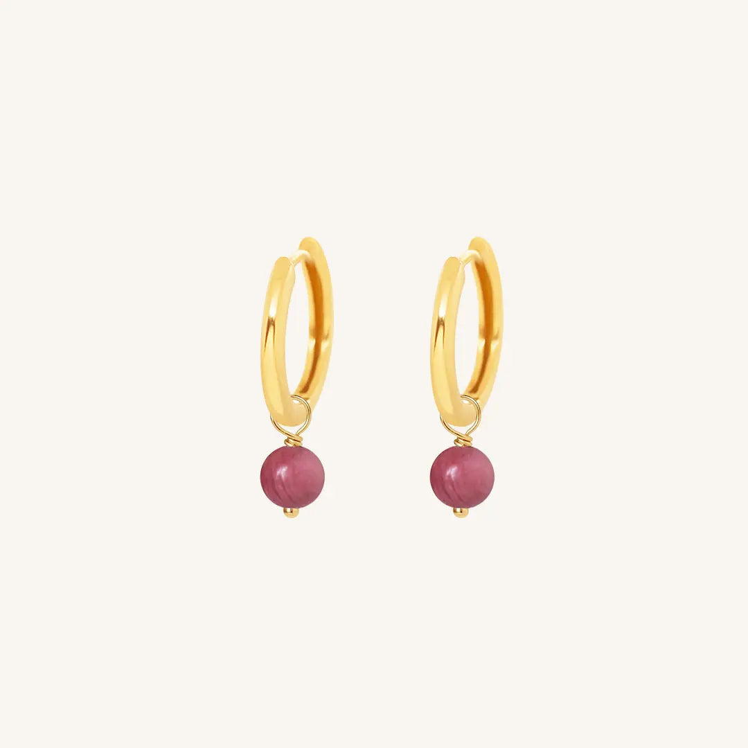 Carter Rhodonite Hoops Earrings - Healing Stone Jewelry for Women, Stress Relief & Emotional Balance | Perfect for Meditation, Yoga & Spiritual Healing