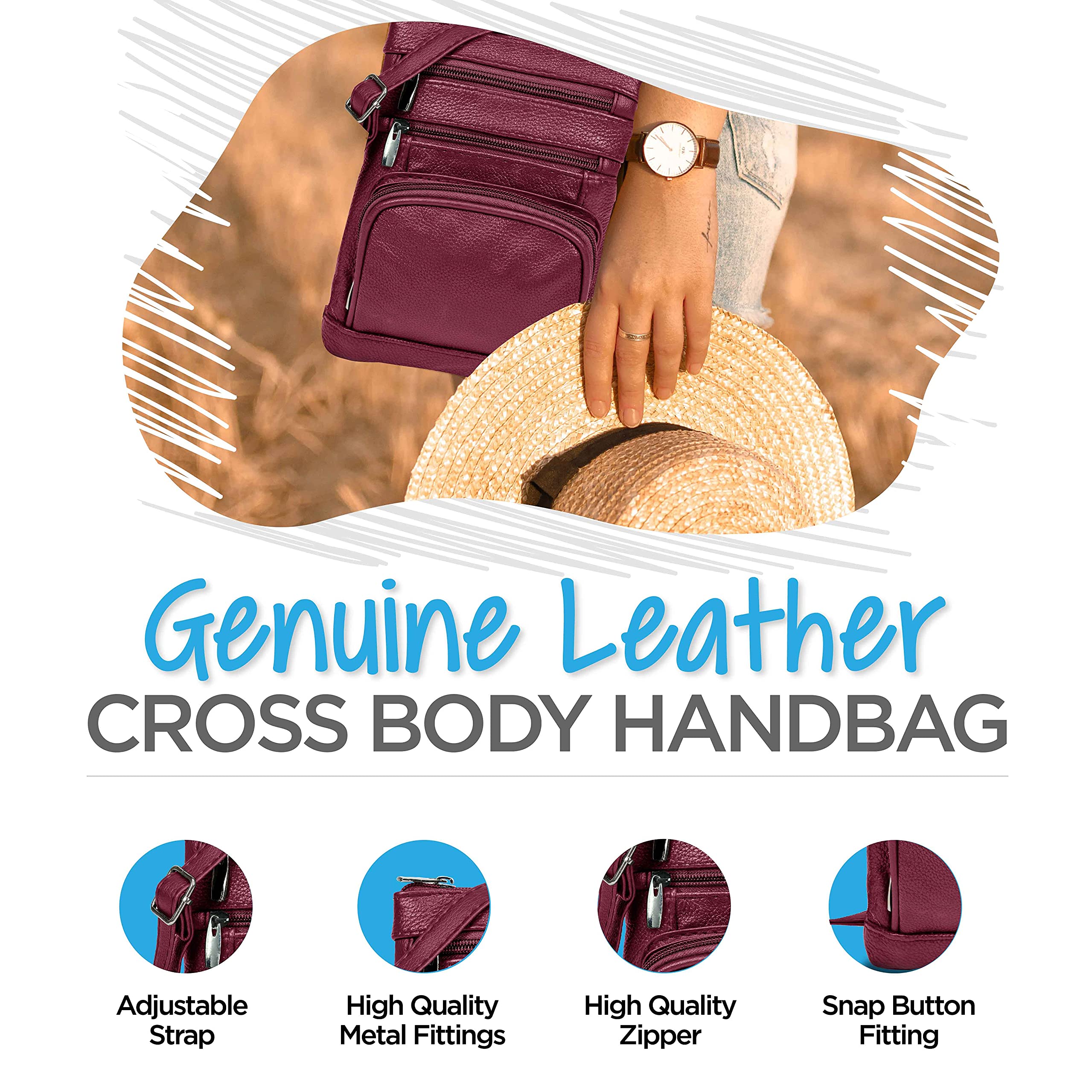 Premium Krediz Genuine Leather Crossbody Bag for Women - Adjustable Strap, Multi-Pocket Design, Soft & Durable - Perfect for Travel, Shopping & Everyday Use