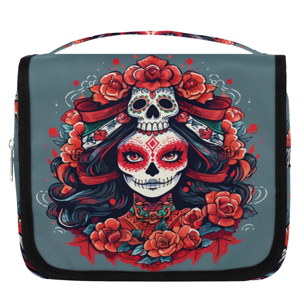 Floral Sugar Skull Travel Toiletry Bag - Waterproof Hanging Cosmetic Organizer for Women | Perfect for Bathroom & Travel
