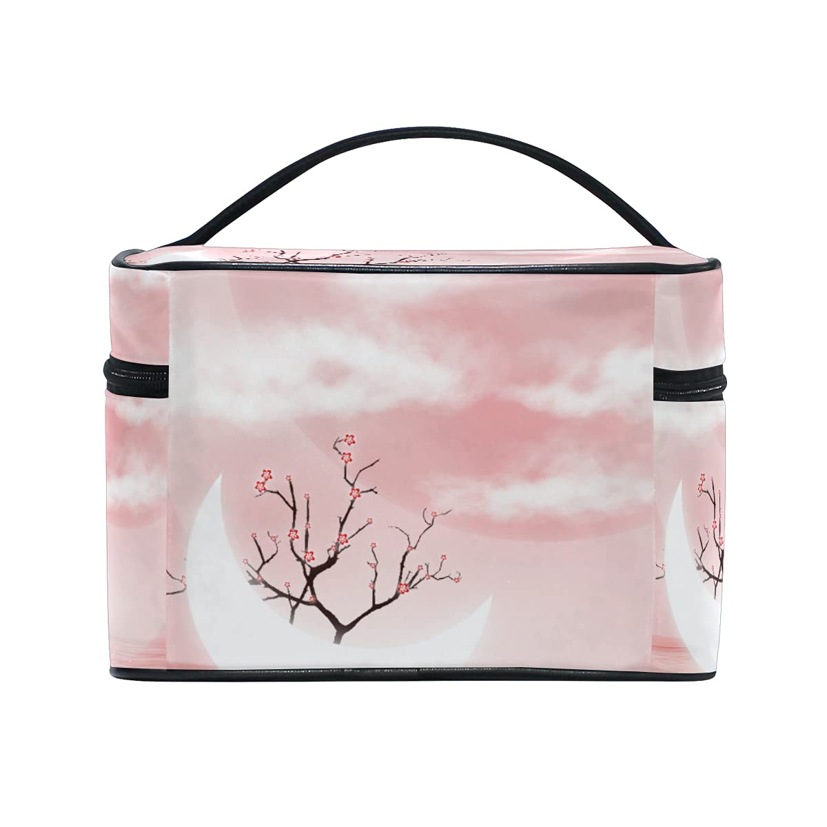 Pink Moon Flower Sky Cosmetic Bag Organizer - Waterproof Zippered Makeup Pouch for Women & Girls | Travel Toiletry Case for Cosmetics, Brushes & Accessories | Perfect for Vacation, Gym & Daily Use