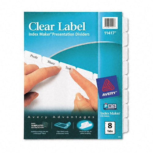 Avery Clear Label Punched Dividers, 8-Tab Letter Size, White - 2 Packs (16 Total) for Office Organization & Filing Systems