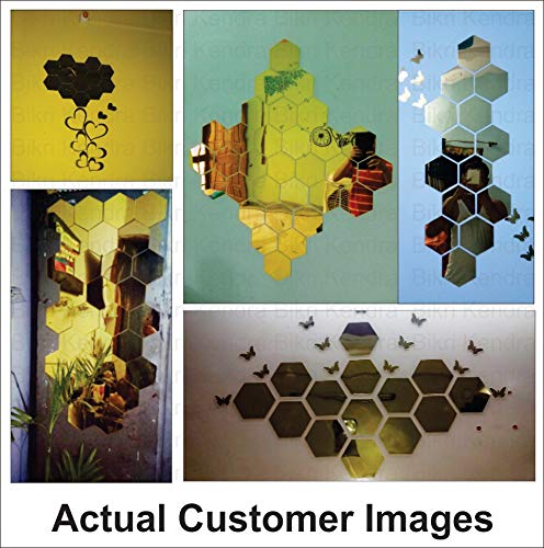 Hexagon Acrylic Mirror Stickers - 24 Pack Gold Wall Decals for Home Decor, Bedroom, Living Room, Kitchen - Self-Adhesive Peel & Stick Hexagonal Mirror Tiles for DIY Wall Art and Modern Interior Design