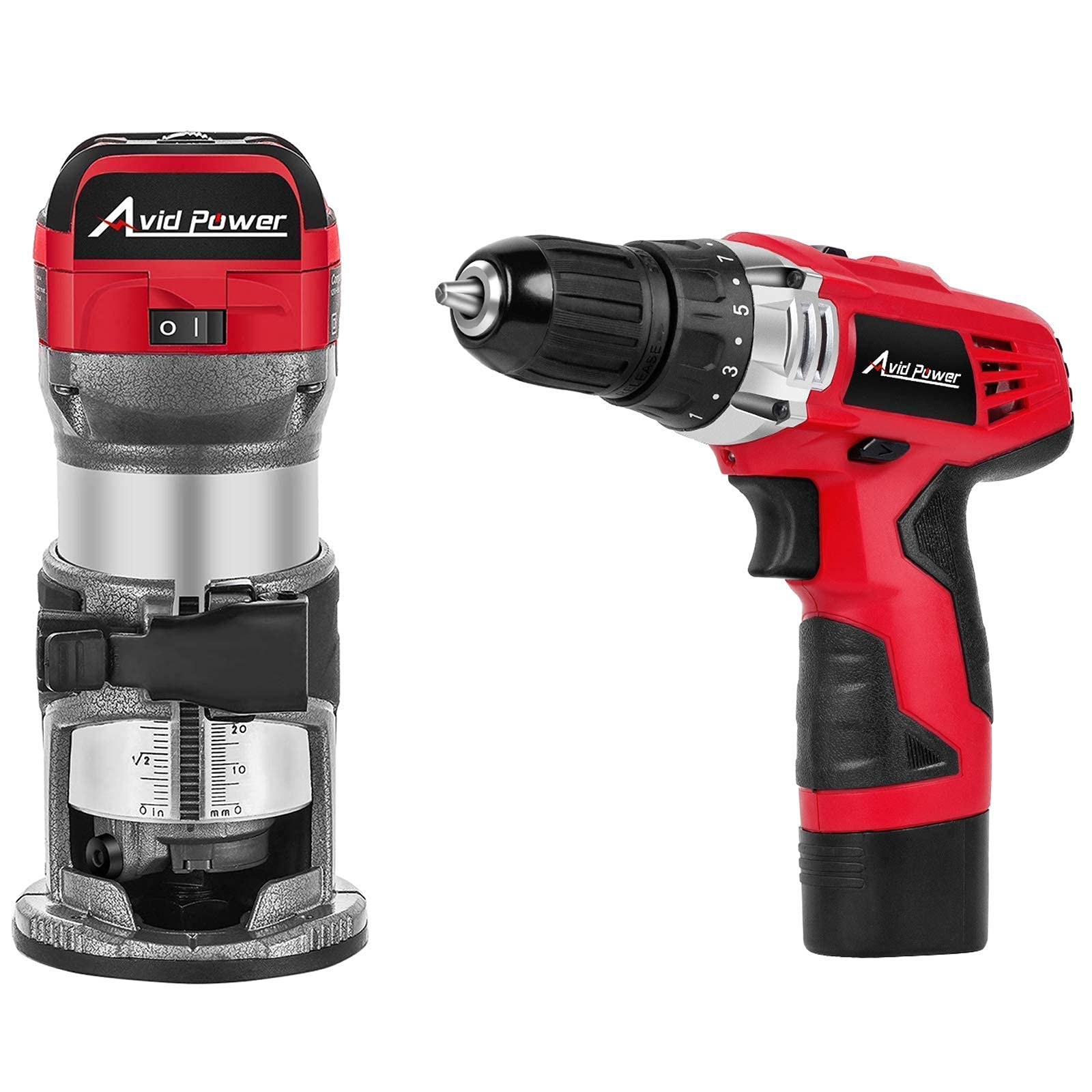 AVID POWER 6.5-Amp 1.25 HP Compact Router & 12V Cordless Drill Combo Kit with 22-Piece Drill Bit Set - Perfect for Woodworking, DIY Projects, and Home Renovations