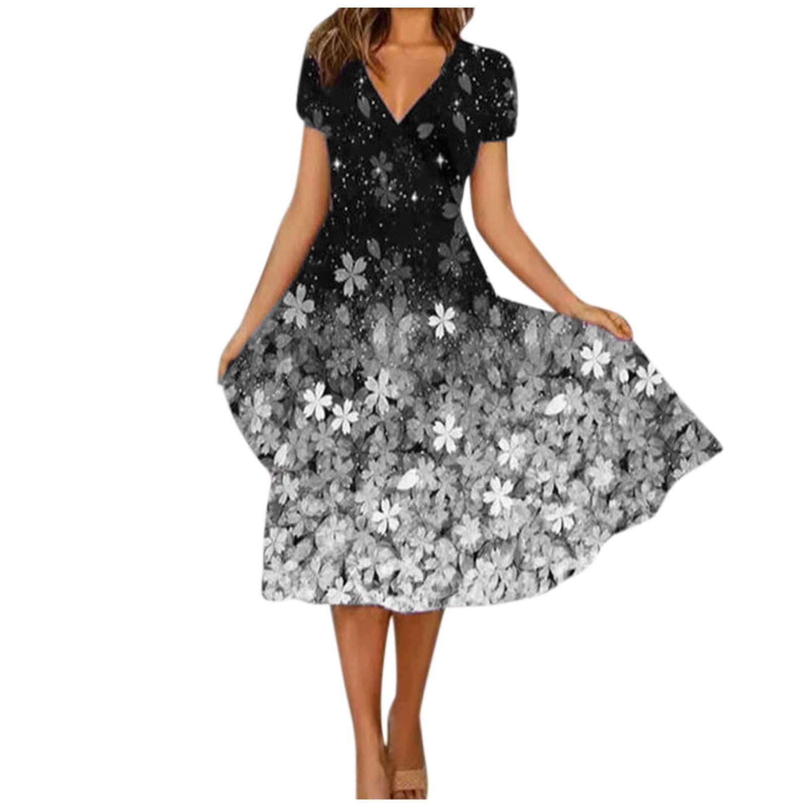 Women's Floral Print Golf Dress - Summer Casual Short Sleeve V-Neck Swing Dress for Golfing, Vacation & Outdoor Activities | Breathable Comfort for Sports & Leisure