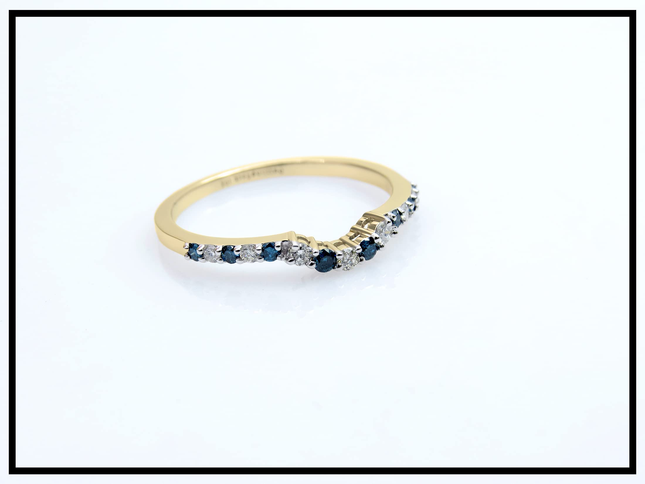 0.30 Cttw Round Blue & White Diamond Stackable Wedding Band for Women - 14K Solid Gold Anniversary Ring - Perfect for Stacking, Bridal Sets & Special Occasions