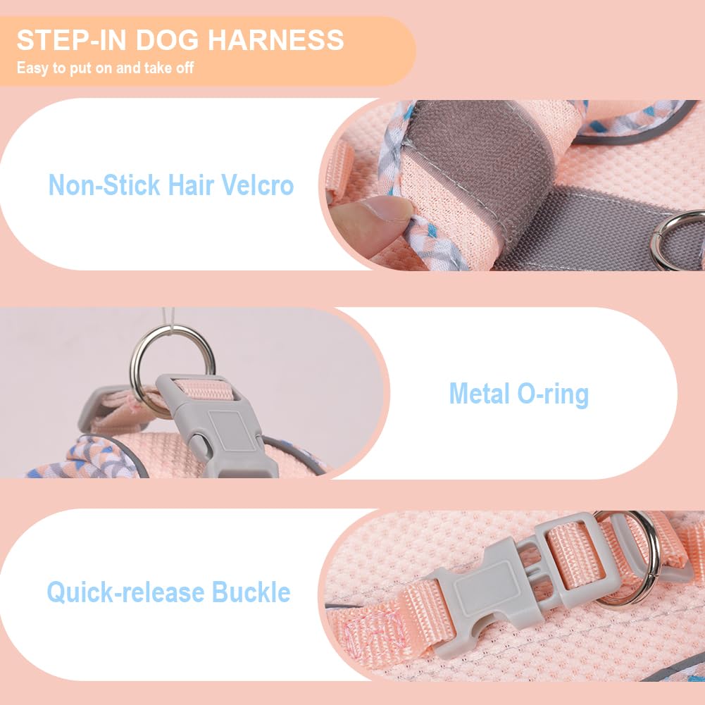 No Pull Adjustable Dog Harness for Small & Medium Dogs - Reflective Breathable Mesh Puppy Harness with Soft Padded Vest & Leash Set (Pink, XS) - Perfect for Walking, Training & Outdoor Adventures
