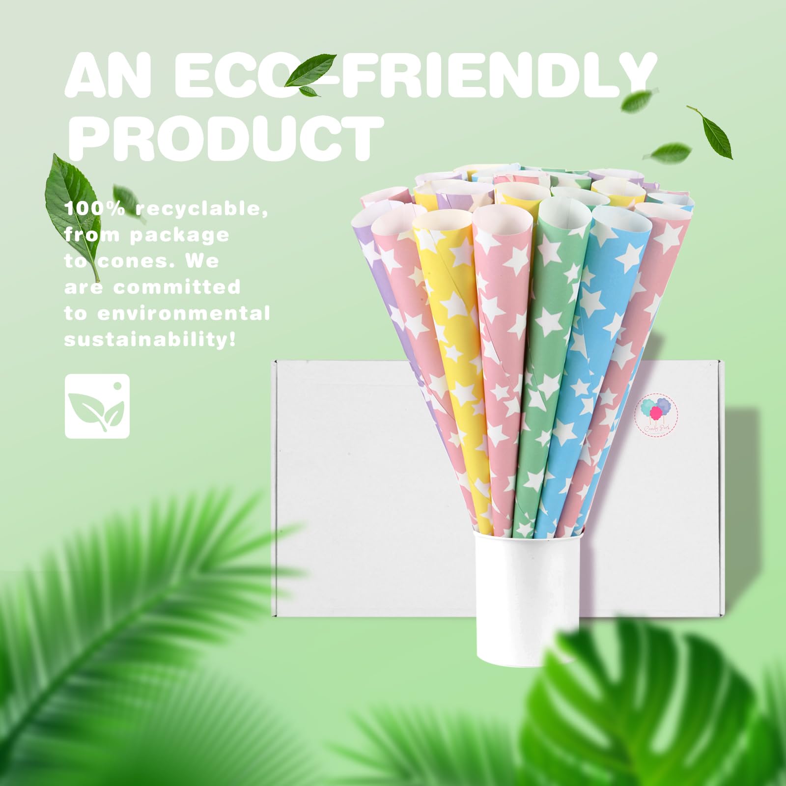 100 Pack Rainbow Star Cotton Candy Cones - Premium Multicolor Paper Cones for Cotton Candy Machines & Candy Floss Sugar - Perfect for Birthday Parties, Carnival Events & Sweet Treats