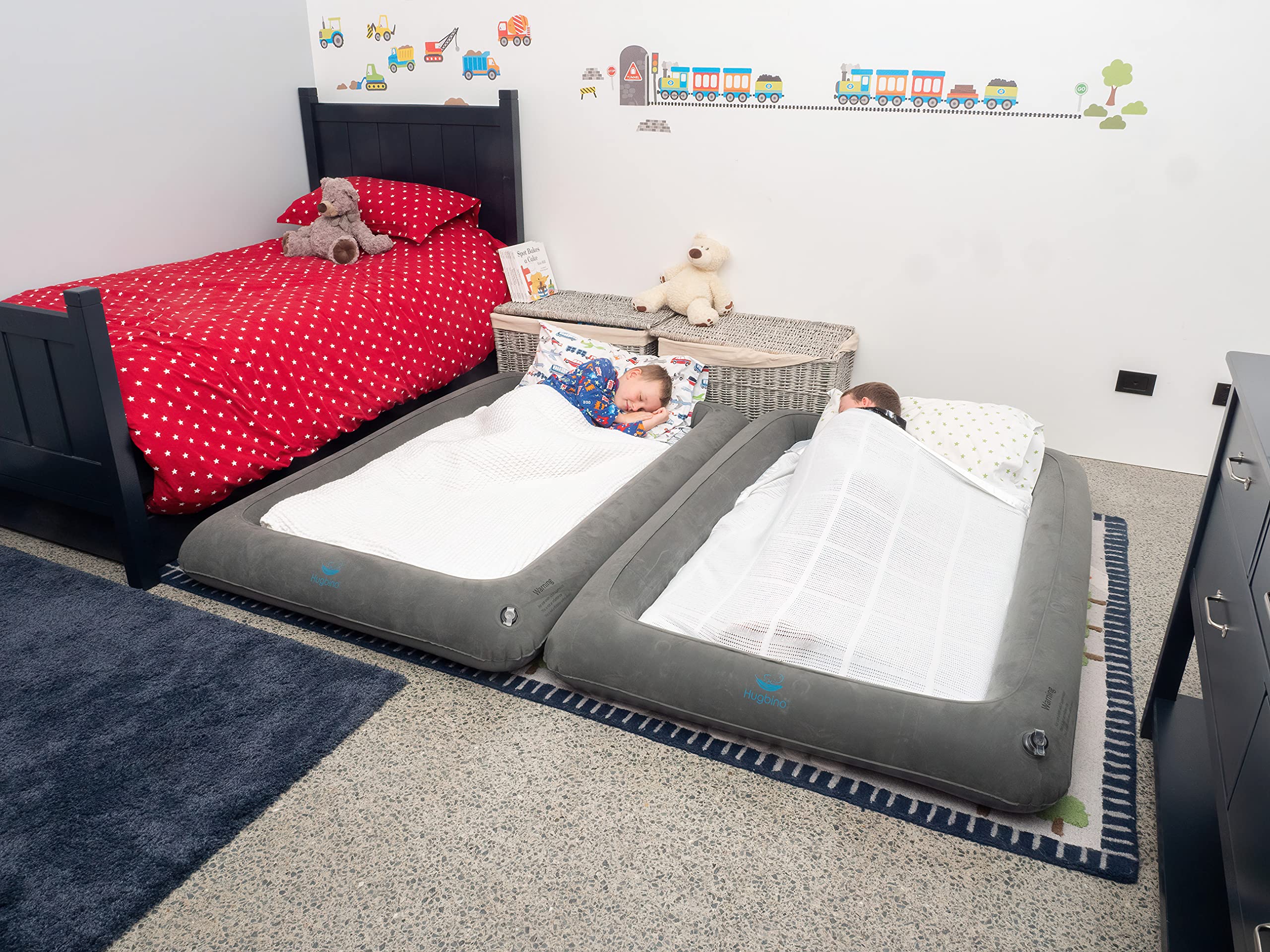 HUGBINO Toddler Air Mattress - Kids Inflatable Bed with Safety Sides, Portable Travel Cot for Camping & Sleepovers | Includes Electric Pump | Perfect for Home, Travel & Daycare Use