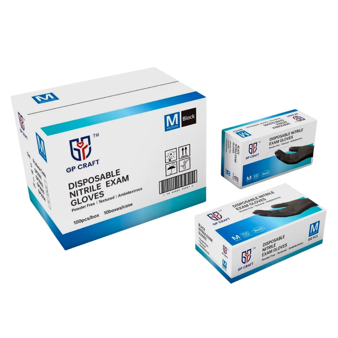 6 Mil Heavy Duty Disposable Nitrile Gloves - Black Exam Grade Textured Latex-Free Powder-Free Food Safe Non-Sterile - Ideal for Medical, Food Handling, Cleaning & Industrial Use