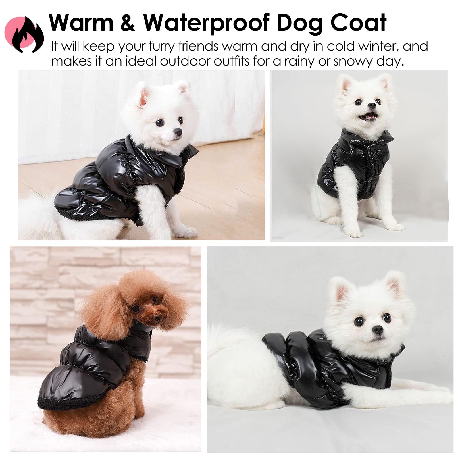 **AOFITEE Waterproof Dog Jacket - Fleece-Lined Winter Coat for Small & Medium Dogs, Warm Puffer Snowsuit Vest for Cold Weather (Black, 2XL) - Ideal for Outdoor Walks, Snow Play & Winter Adventures**