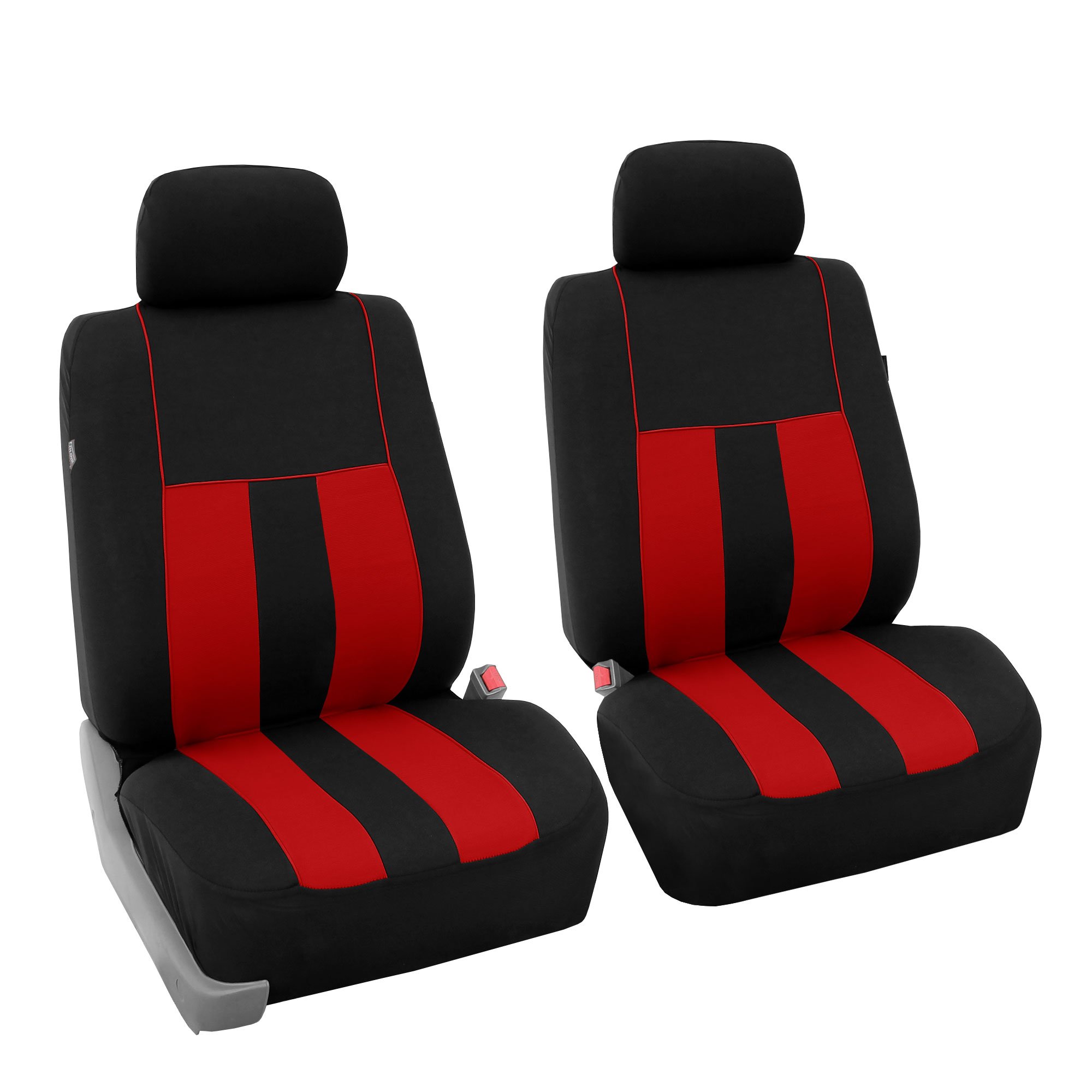 Premium FH Group Universal Car Seat Covers Full Set - Breathable Cloth Fabric, Airbag Compatible for Sedan, SUV, Van | Low Back Front & Split Bench Rear Seat Protectors | Perfect for Daily Commute, Road Trips & Family Travel (Red)