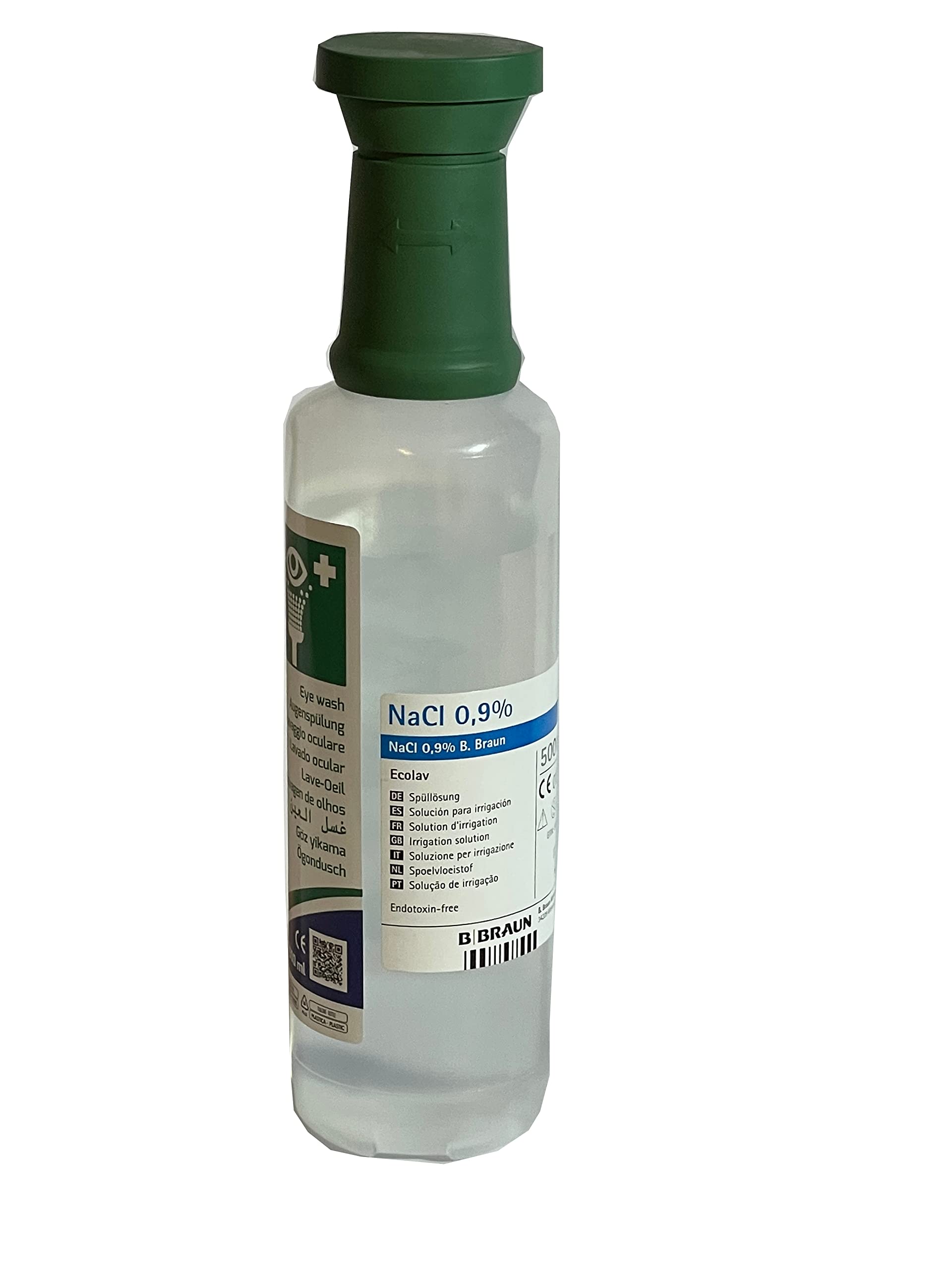 500ml NaCl 0.9% Sterile Saline Solution Bottle with Eye Wash Station - First Aid for Eye Irritation, Contact Lens Rinsing & Wound Cleaning