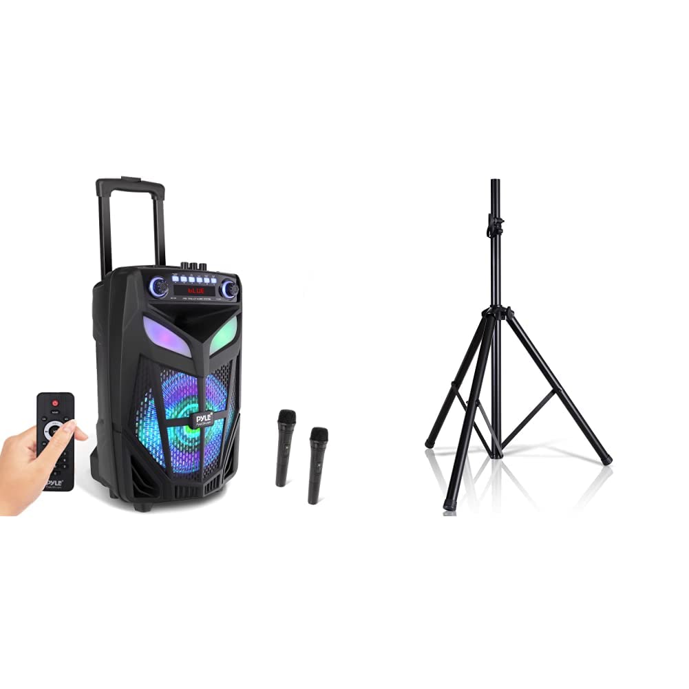 Pyle 600W Portable Bluetooth PA Speaker System with 2 Wireless Mics, Party Lights & Wheels - 10