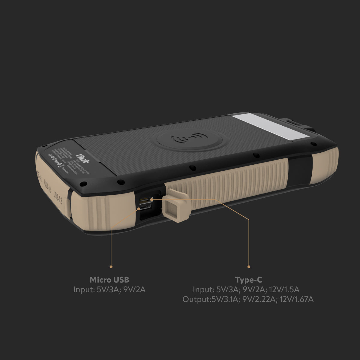SACA PEAK 20000mAh Solar Wireless Power Bank with Flashlight - Portable Charger for Outdoor Camping, Hiking, and Emergency Power Backup