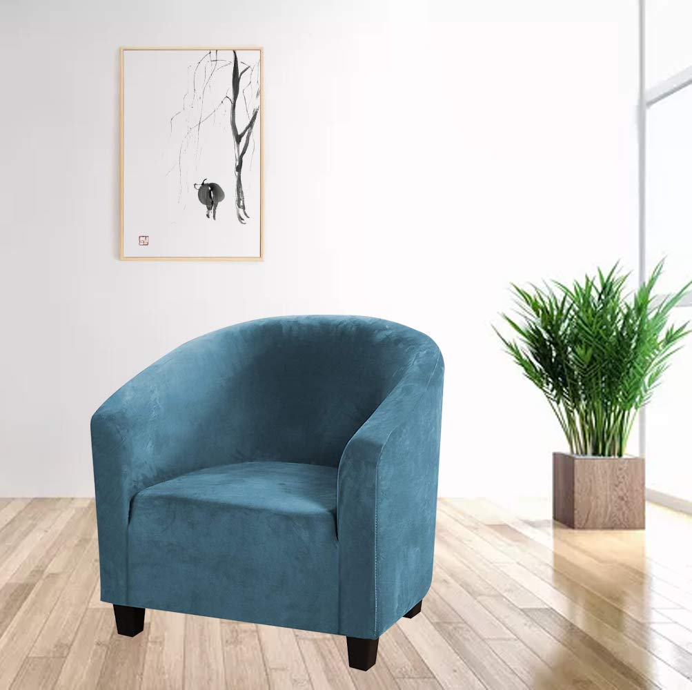 GULI Velvet Armchair Slipcover - Stretchable Plush Club & Wingback Chair Covers, Washable Furniture Protector for Living Room, Bedroom, Office (Blue) | Soft & Durable Sofa Cover for Home Decor