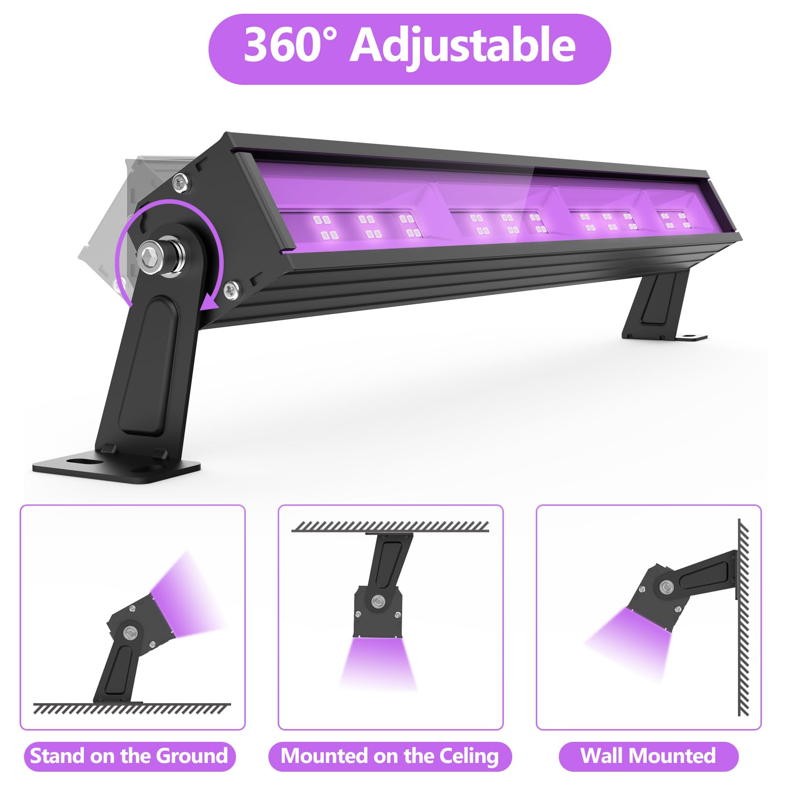 38W LED Black Light Bar - 2 Pack UV Blacklight for Glow Party, Halloween, Game Room & Body Paint - 120° Wide Beam Angle with Switch & Plug - Perfect for Nightclubs, Bedroom Decor & Neon Themed Events