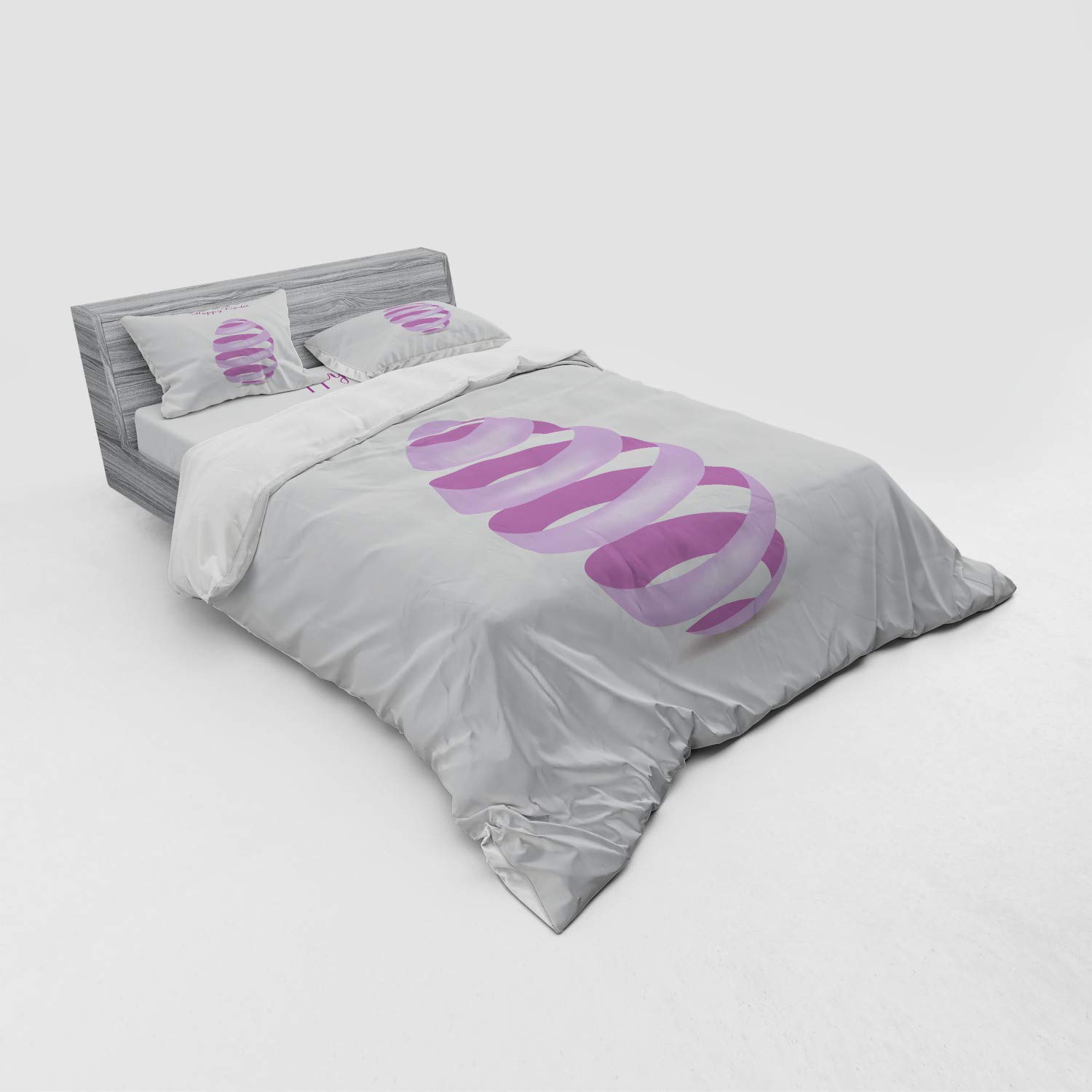 Ambesonne Easter Bedding Set - 4 Piece Duvet Cover with Shams & Fitted Sheet, Queen Size, Lilac Lavender White Floral Design - Spring Holiday Home Decor for Easter Celebrations & Seasonal Bedroom Makeover