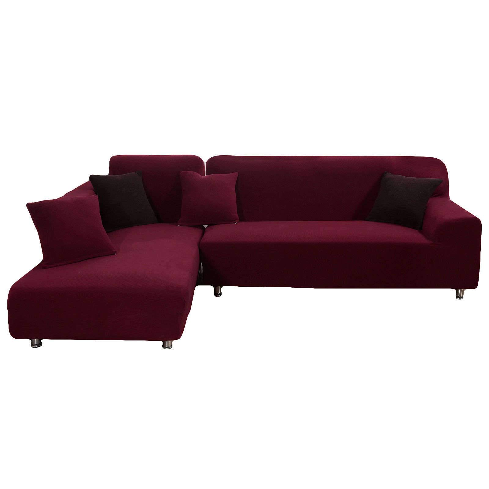HALOUK L-Shaped Sectional Sofa Cover - 2-Piece Stretch Slipcover for Chaise Lounge, Washable & Non-Slip Furniture Protector (Wine Red, Fits 4+4 Seater) - Perfect for Living Room, Family Room & Home Theater Seating Protection