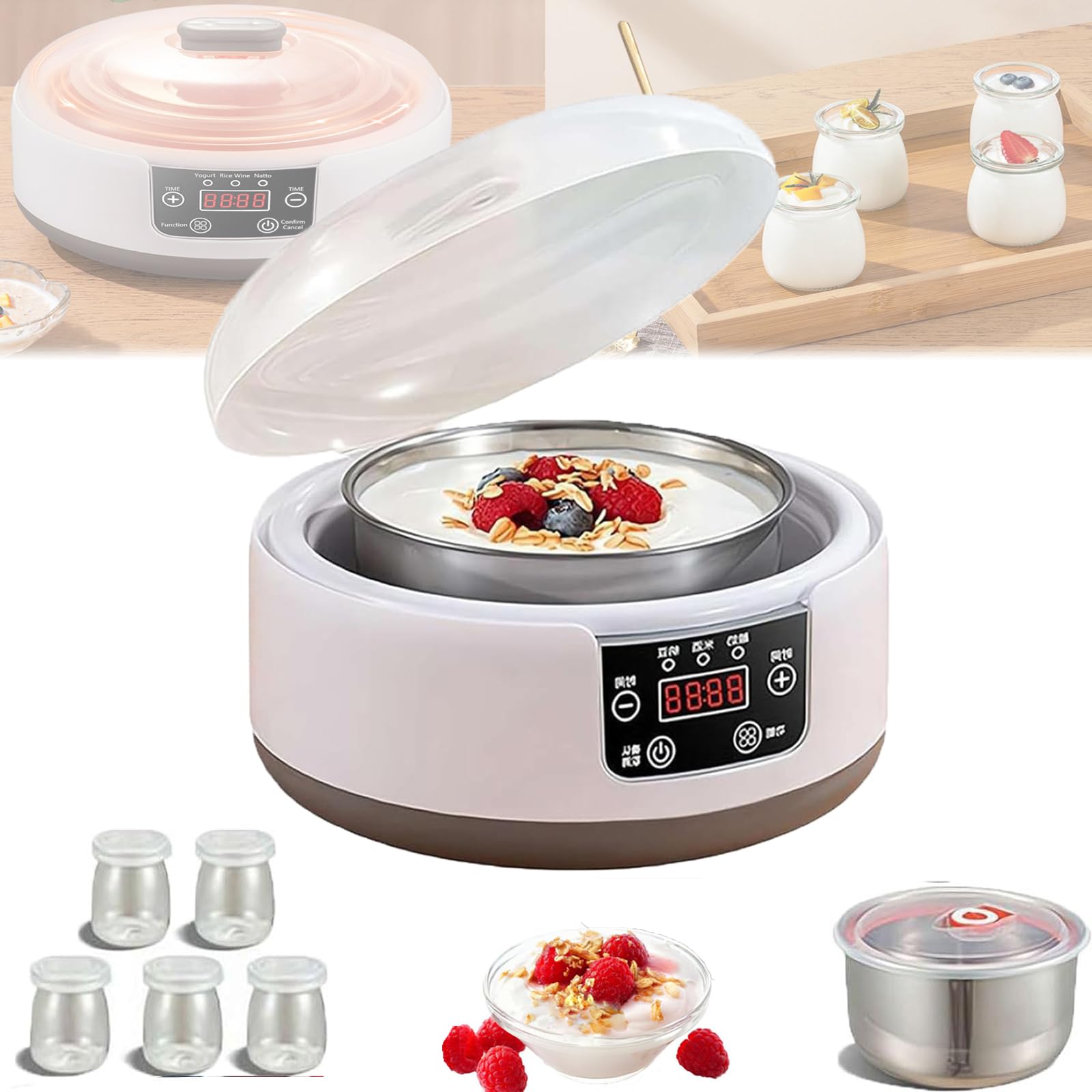 Automatic Probiotic Yogurt Maker Machine - 1.2L Electric Yogurt Maker with Temperature Control & 5 Glass Jars - Perfect for Homemade Greek Yogurt, Kefir, Dairy-Free & Vegan Yogurt Making at Home