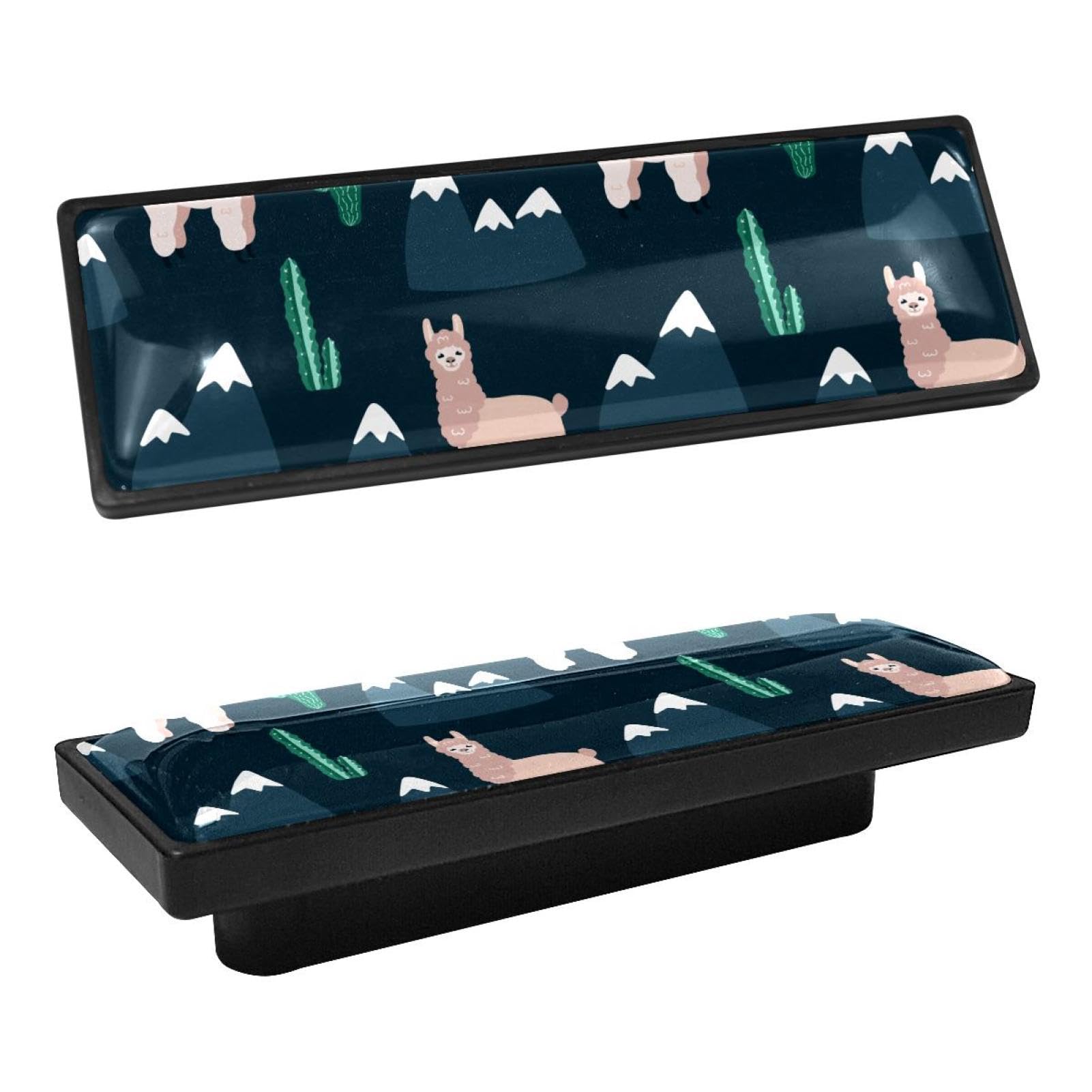 GIAPB 4Pcs Rectangle Cabinet Handles - Modern Kitchen Drawer Pulls with Cute Cartoon Plant & Alpaca Design - Perfect for Cabinets, Dressers, and DIY Furniture Projects