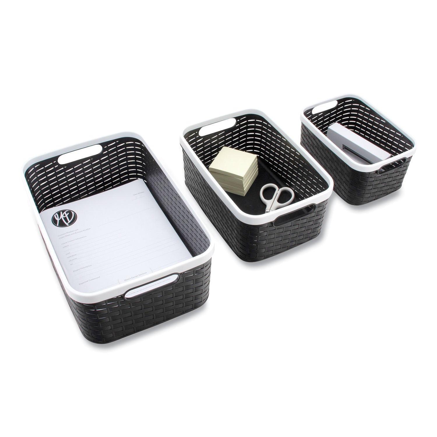 Advantus Open Lid Storage Bins - Set of 3 in Black & White - Multi-Size Organizer for Home, Office & Closet Organization - Perfect for Toys, Clothes & Craft Supplies Storage