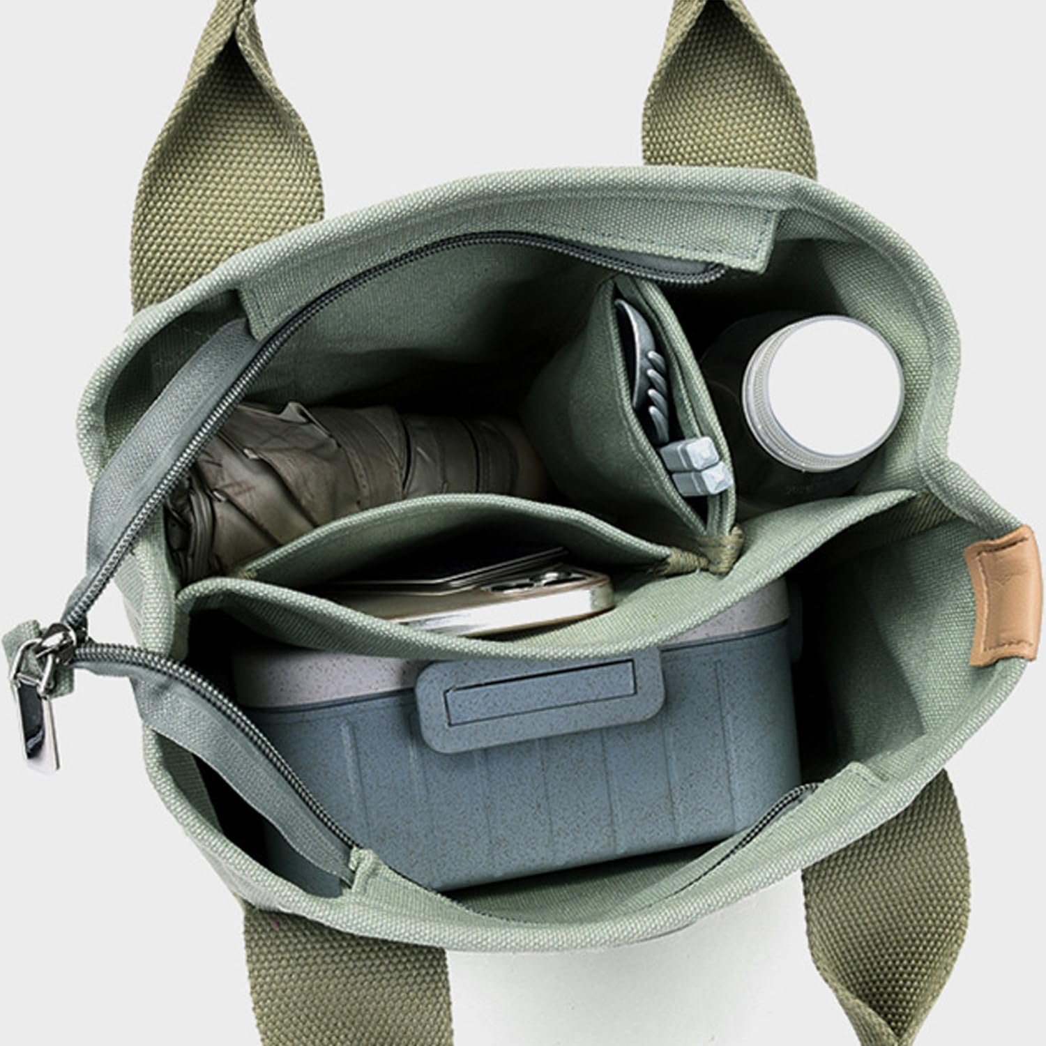 Zippered Multi-Pocket Canvas Tote Bag - Crossbody & Shoulder Bag for Travel & Shopping