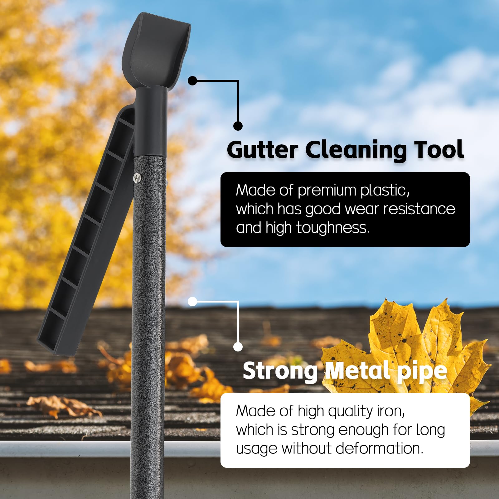 11FT Gutter Cleaning Tool with Long Pole - Roof & Leaf Scoop for Easy Gutter Maintenance