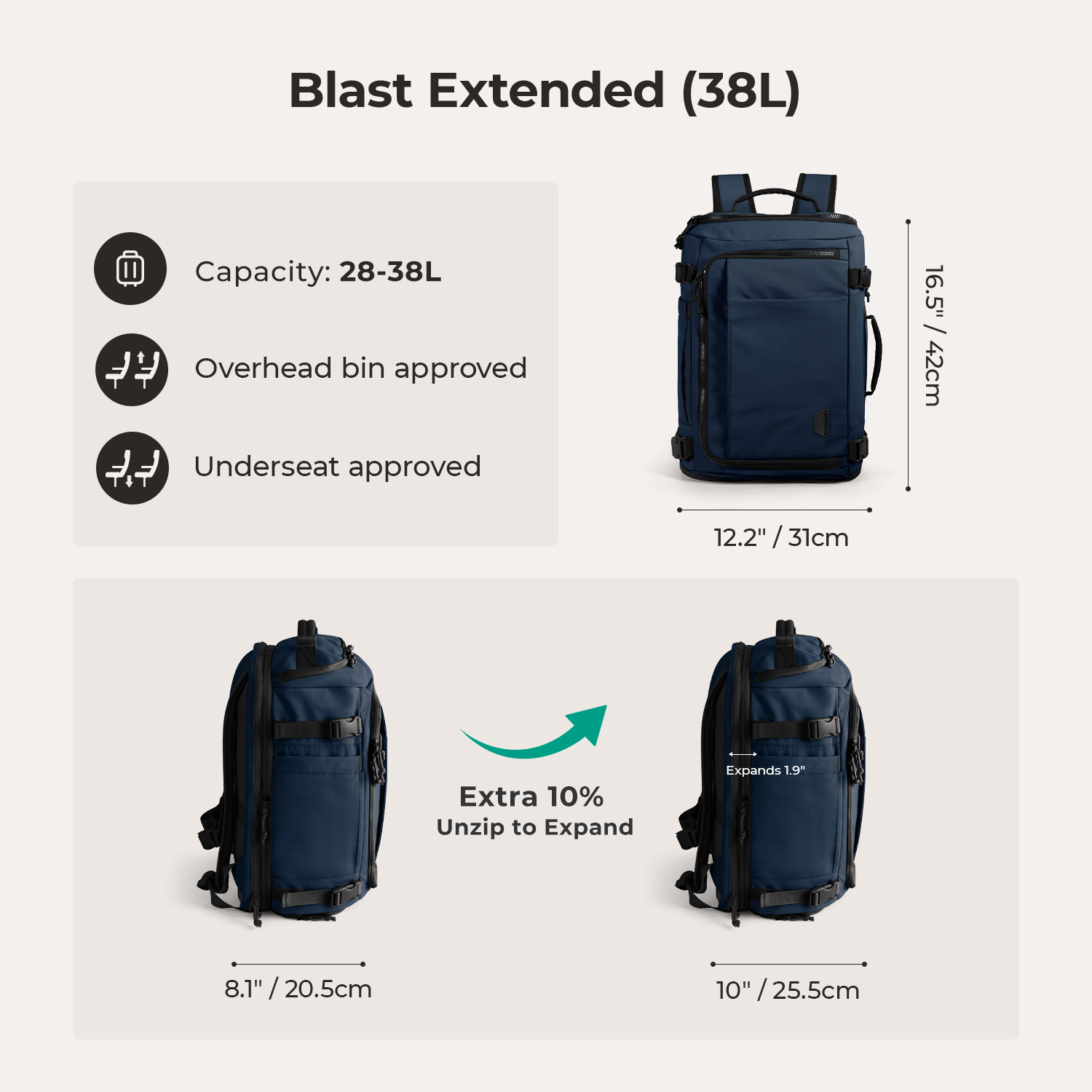 Blast Travel Backpack - Lightweight Waterproof Carry-On Backpack for Men & Women - Perfect for Airplane, Hiking, Camping & Daily Commute