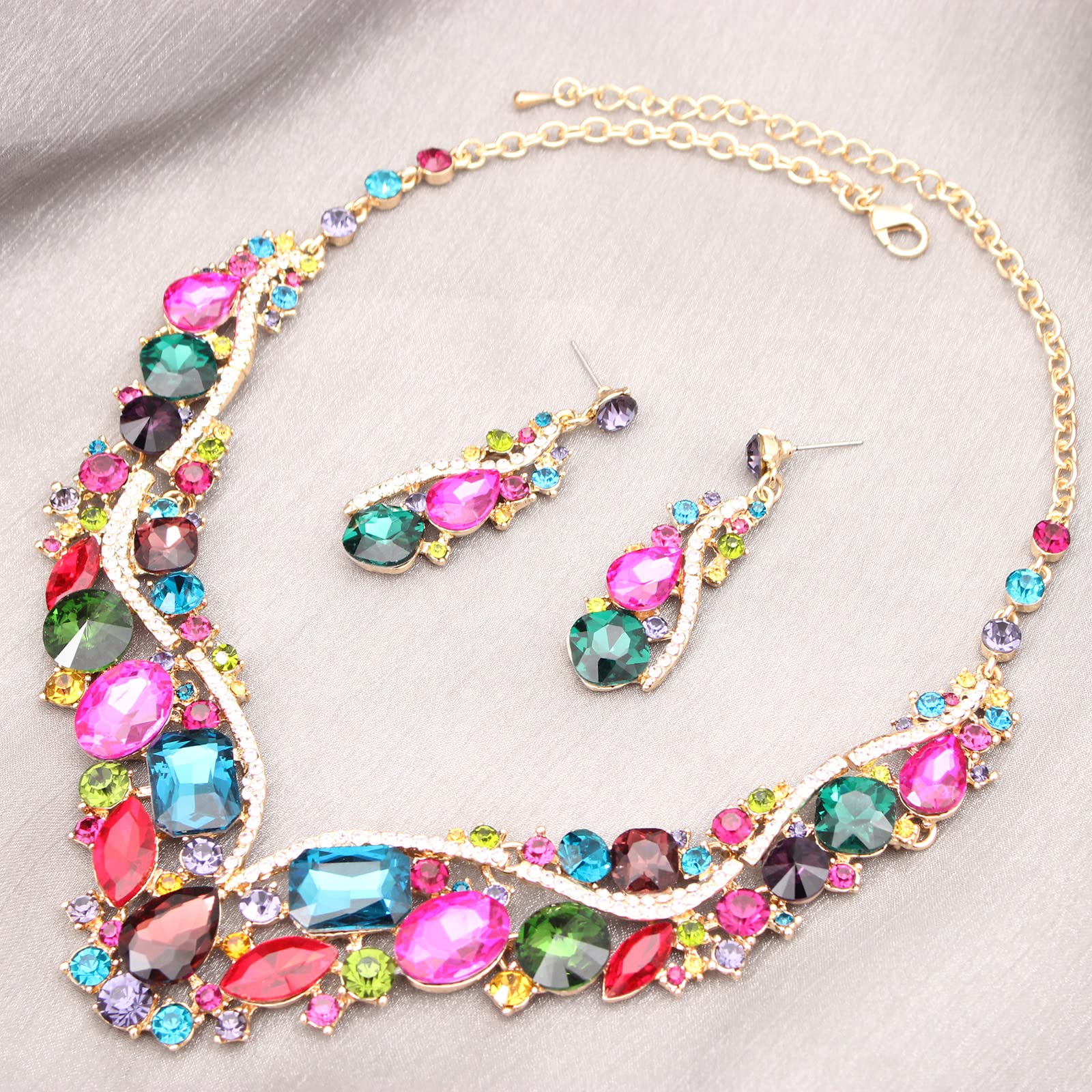 Elegant Rhinestone Crystal Teardrop Necklace and Dangle Earrings Set for Women - Fashion Statement Jewelry Gift for Party, Wedding & Special Occasions