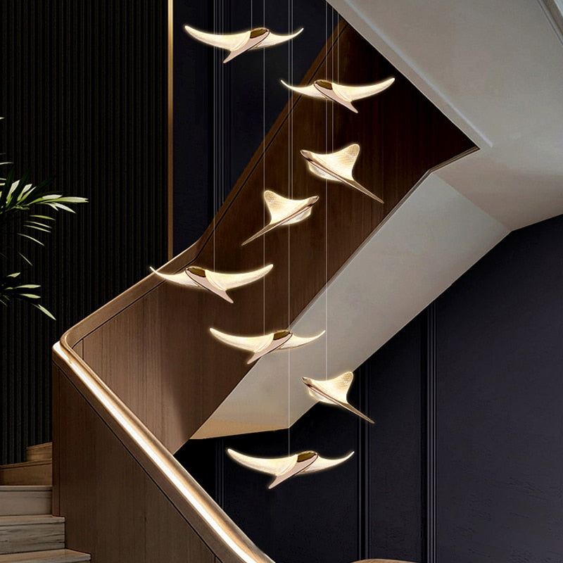 Seagull Hanging Light Staircase Chandelier - Modern LED Lighting Fixture for Hallway, Foyer & Stairwell Decoration | Energy-Efficient Indoor Ceiling Lamp