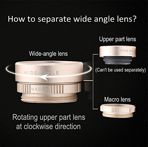 Ultra HD 4-in-1 Professional Phone Lens Kit - 180° Fisheye Lens, 0.63x Wide Angle Lens, 15x Macro Lens & 3x Telephoto Lens with Universal Clip for iPhone 5S/SE/6/6S Plus, Samsung S6/S7 Edge - Perfect for Travel Photography, Vlogging & Close-up Shots