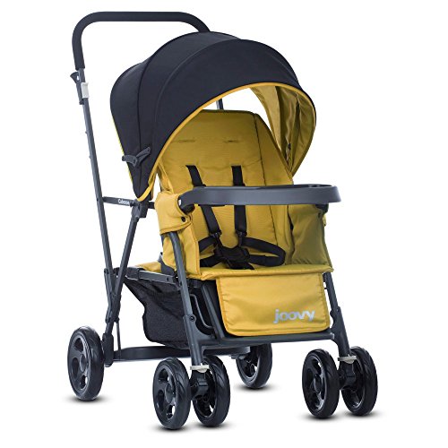 Joovy Caboose Sit and Stand Double Stroller with Rear Bench - 3-Way Reclining Seats, Universal Car Seat Adapter (Amber) | Perfect for Twins, Siblings & Outdoor Adventures