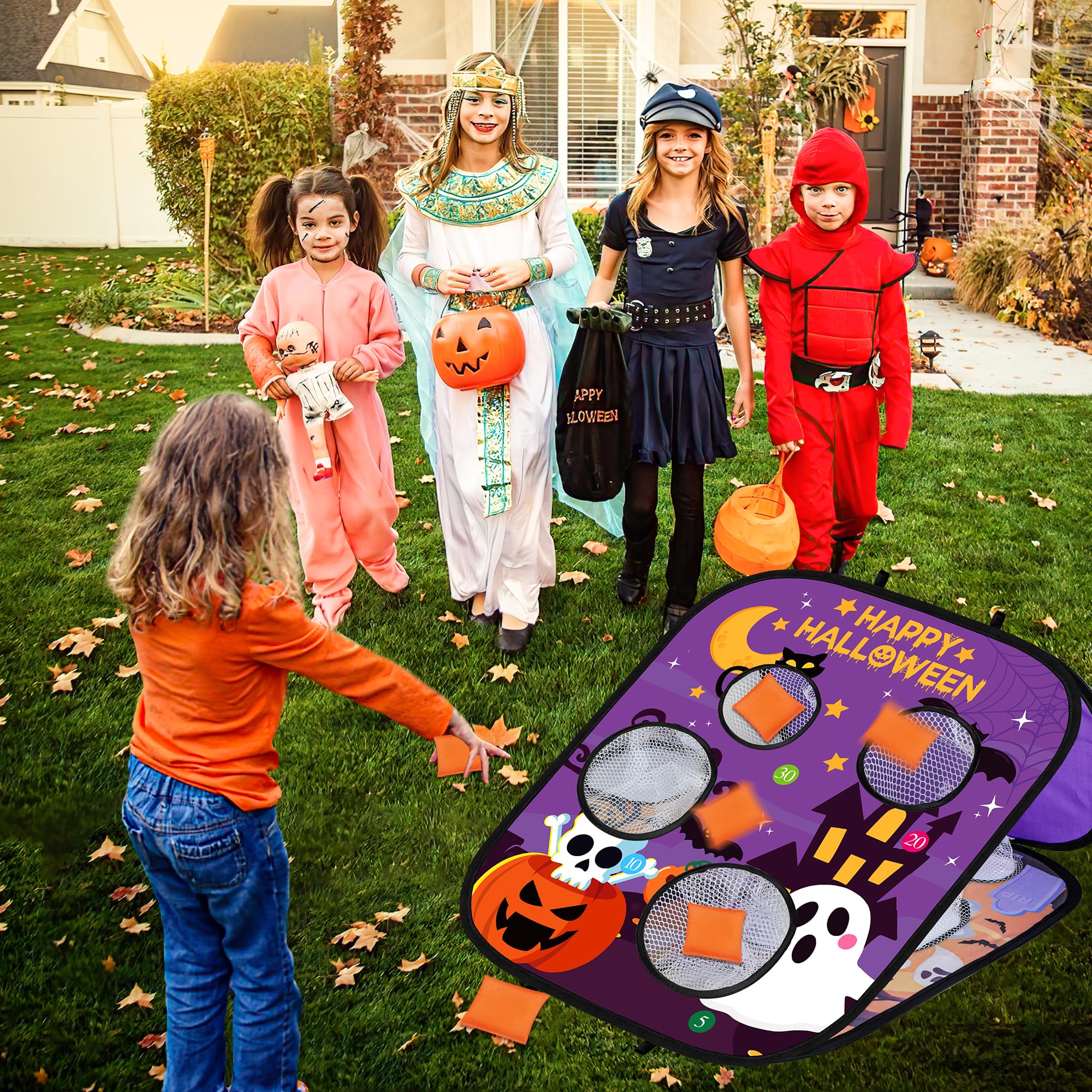 Spooky Grim Reaper Bean Bag Toss Game Set - Halloween Party Games for Kids, Classroom Carnival & Fall Festival Activities - Indoor/Outdoor Halloween Party Favors & Trunk or Treat Gifts (Perfect for School Events, Family Gatherings & Halloween Celebrations)