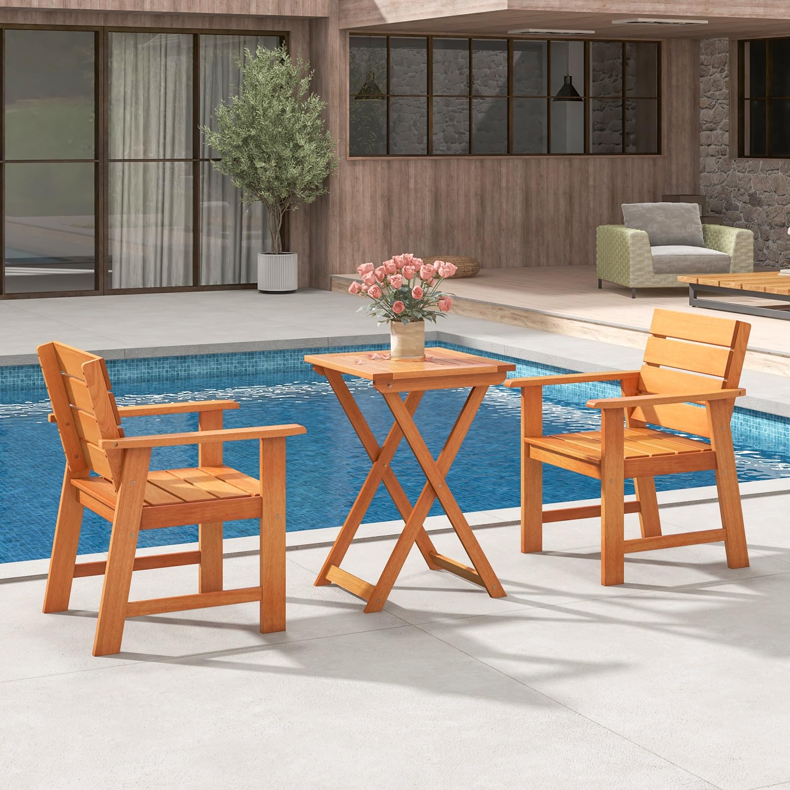 Tangkula 20 Inch Square Folding Patio Table - Outdoor Hardwood Bistro Table with Slatted Tabletop, Space-Saving Foldable Design for Backyard, Poolside, Balcony, Garden, Camping & Picnics (2-Pack)