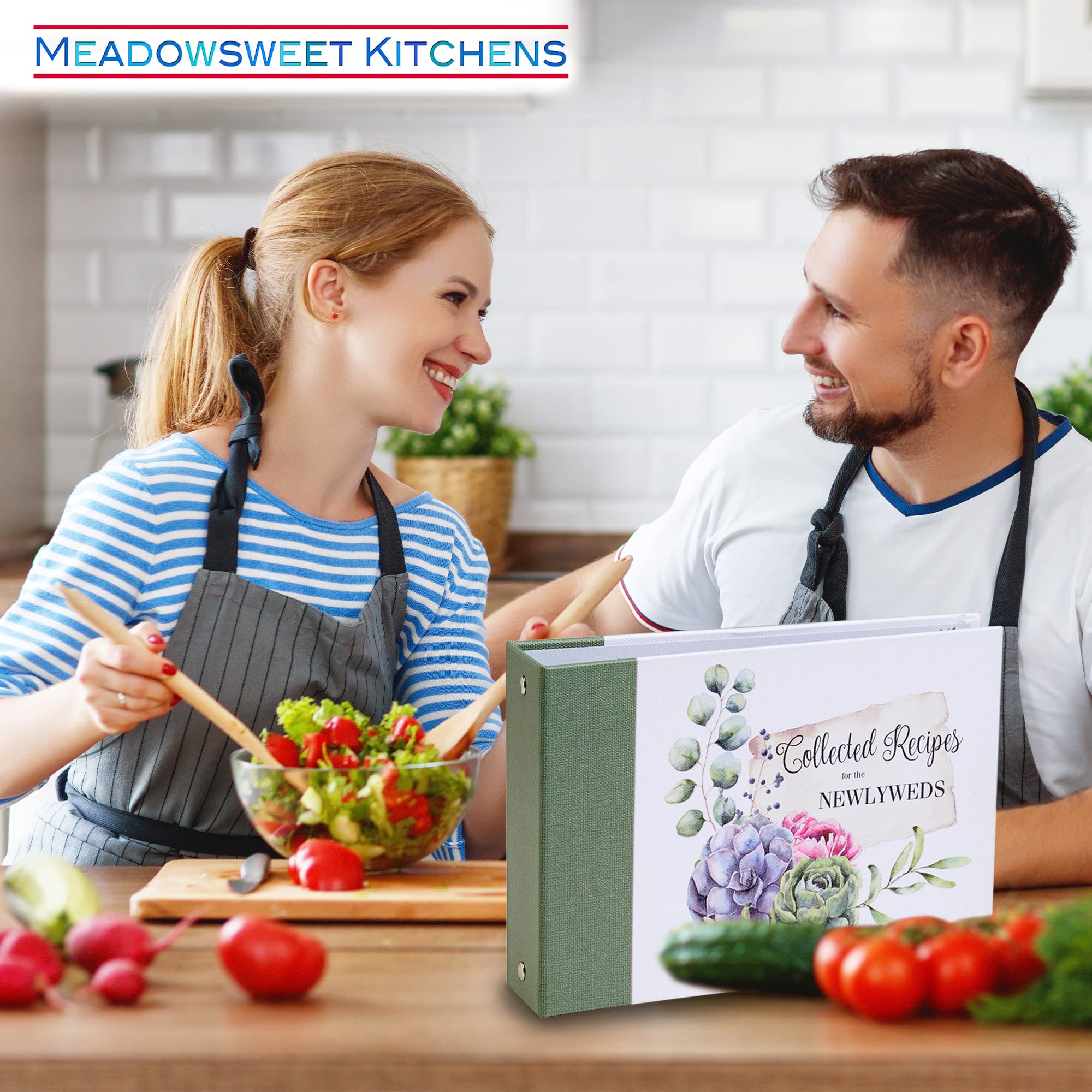 Newlyweds Recipe Card Binder Set - 50 Recipe Cards & Plastic Sleeves Included - Perfect for Wedding Gifts, Bridal Showers & Kitchen Organization
