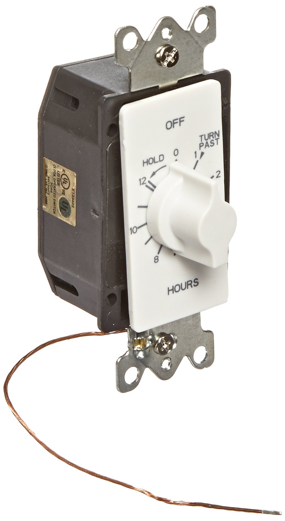 12-Hour Springwound In-Wall Timer Switch with Auto Off & Hold Function - White | Perfect for Bathroom Fans, Grow Lights & Home Automation Systems
