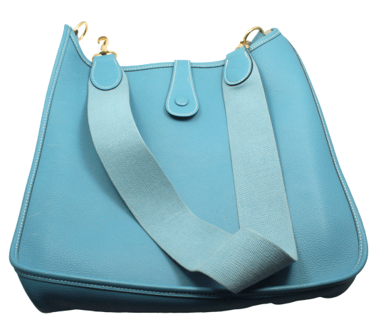 Authentic Hermes Evelyne GM Handbag in Blue Jean Clemence Leather - Luxury Tote for Women, Perfect for Work, Travel & Everyday Elegance