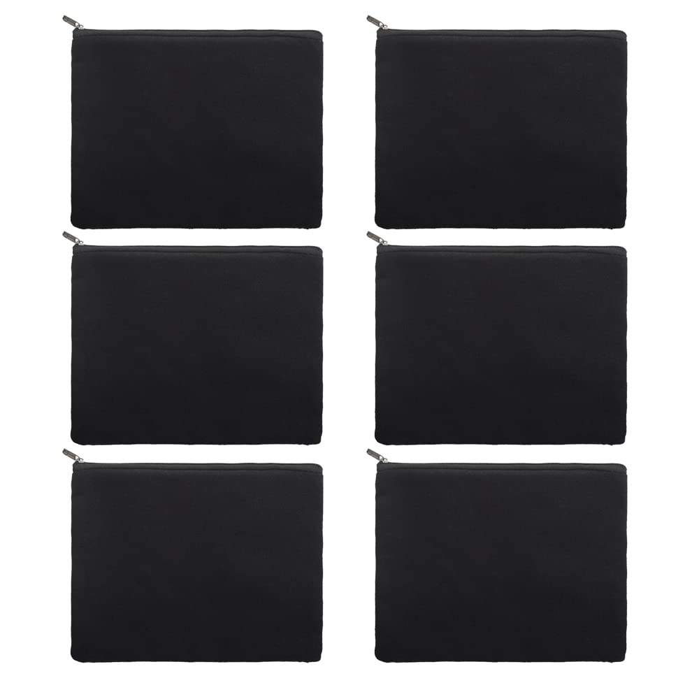 Aspire 6-Pack Black Zippered Cosmetic Bags - Waterproof Travel Toiletry Organizer (8x6 Inch) for Makeup, Jewelry & Essentials - Perfect for Vacation, Gym & Daily Use