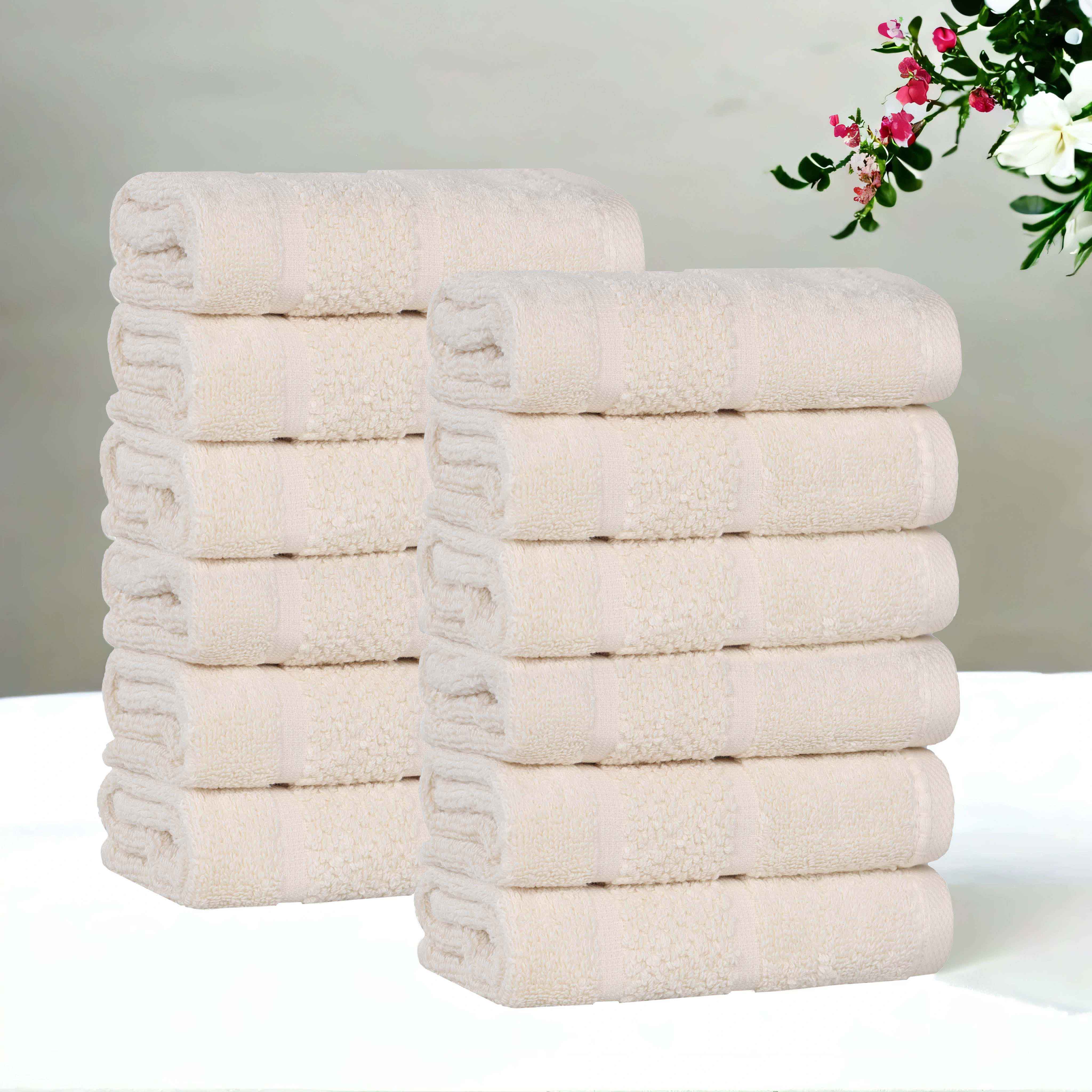 Premium 12-Pack Mile Smart Twist Cotton Medium Weight Face Towels | Soft & Absorbent for Daily Skincare, Makeup Removal & Spa Use