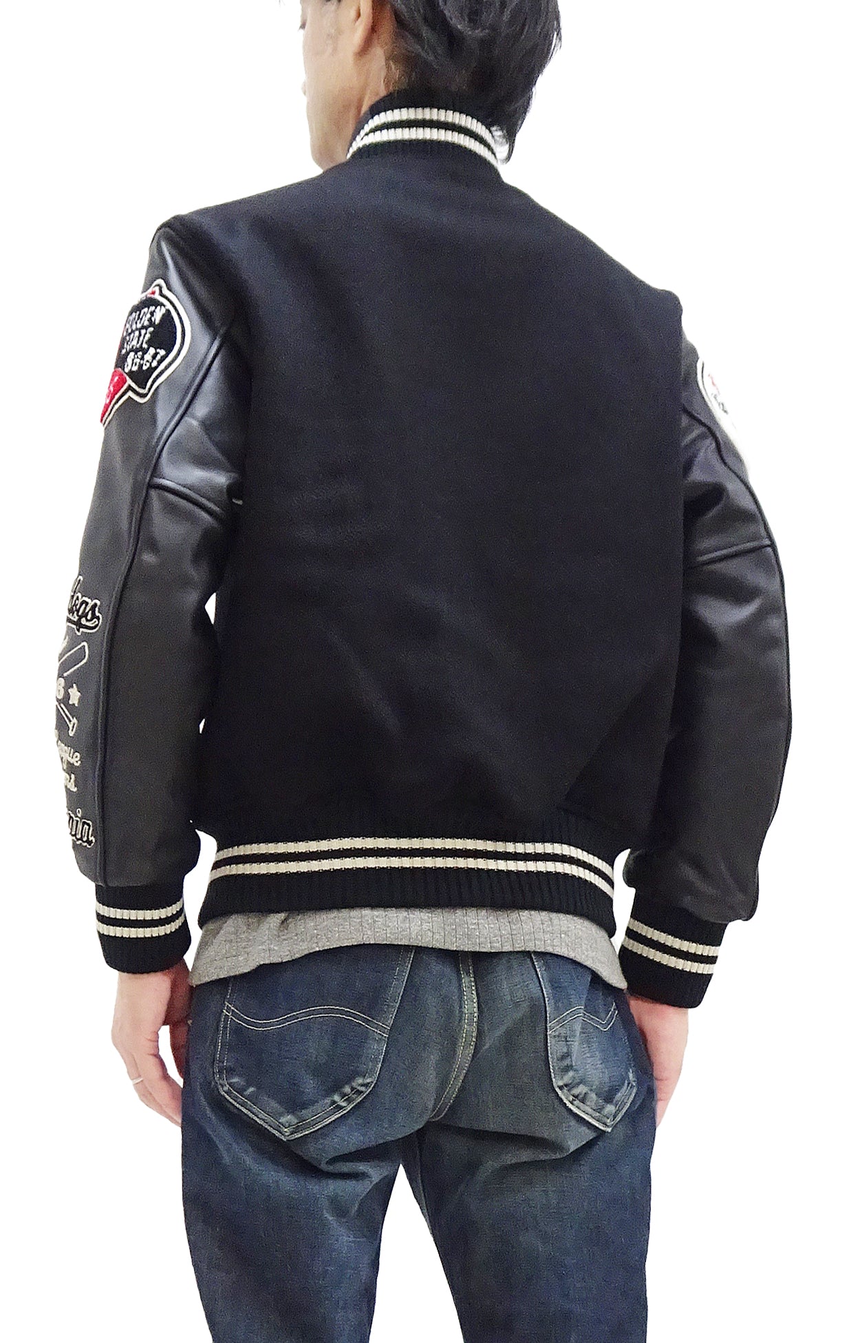Whitesville Men's Varsity Jacket - Letterman Jacket with Melton Wool & Leather Sleeves WV15385 WV15385 119 Black/Black - Perfect for School Spirit, Sports Events & Casual Wear