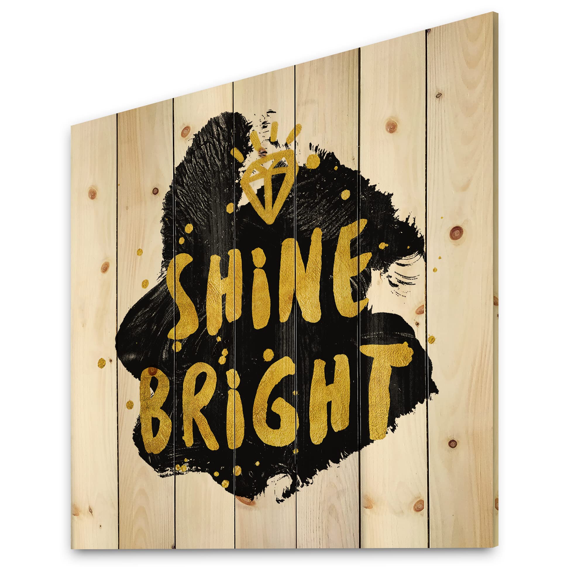 DesignQ Shine Bright Glam Wood Wall Decor - Black Wood Wall Art with Inspirational Quotes - Large Natural Pine Wood Wall Panels for Living Room, Bedroom & Office Decor
